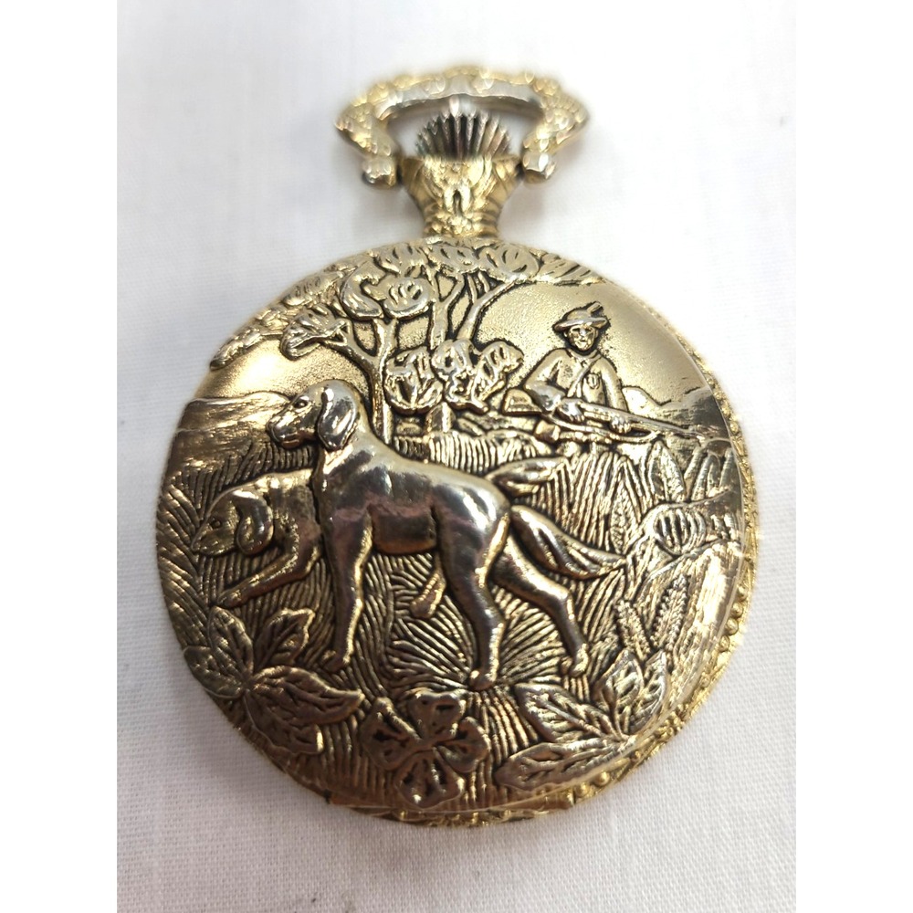 Vintage LTD Pocket Watch New Battery Hunting Dogs and Hunter